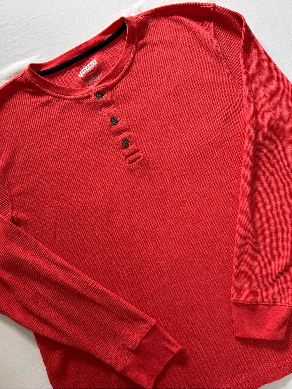 40 Grit Thermal Henley Shirt Red Long Sleeve Waffle Knit XL